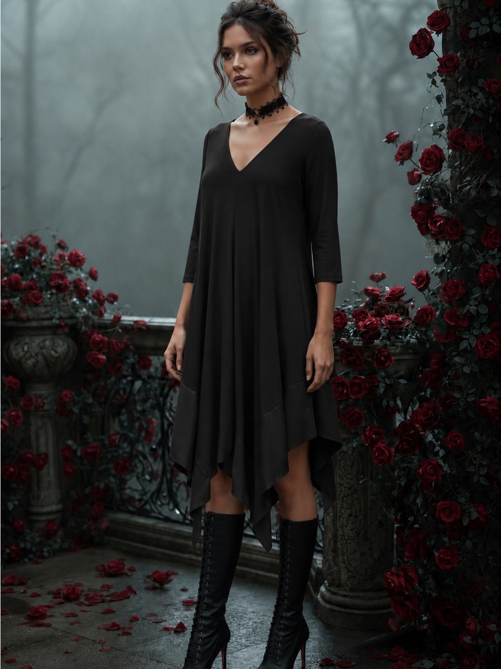 Black Whimsigoth Romantic Dress Asymmetrical Handkerchief Fairy Festival Boho M